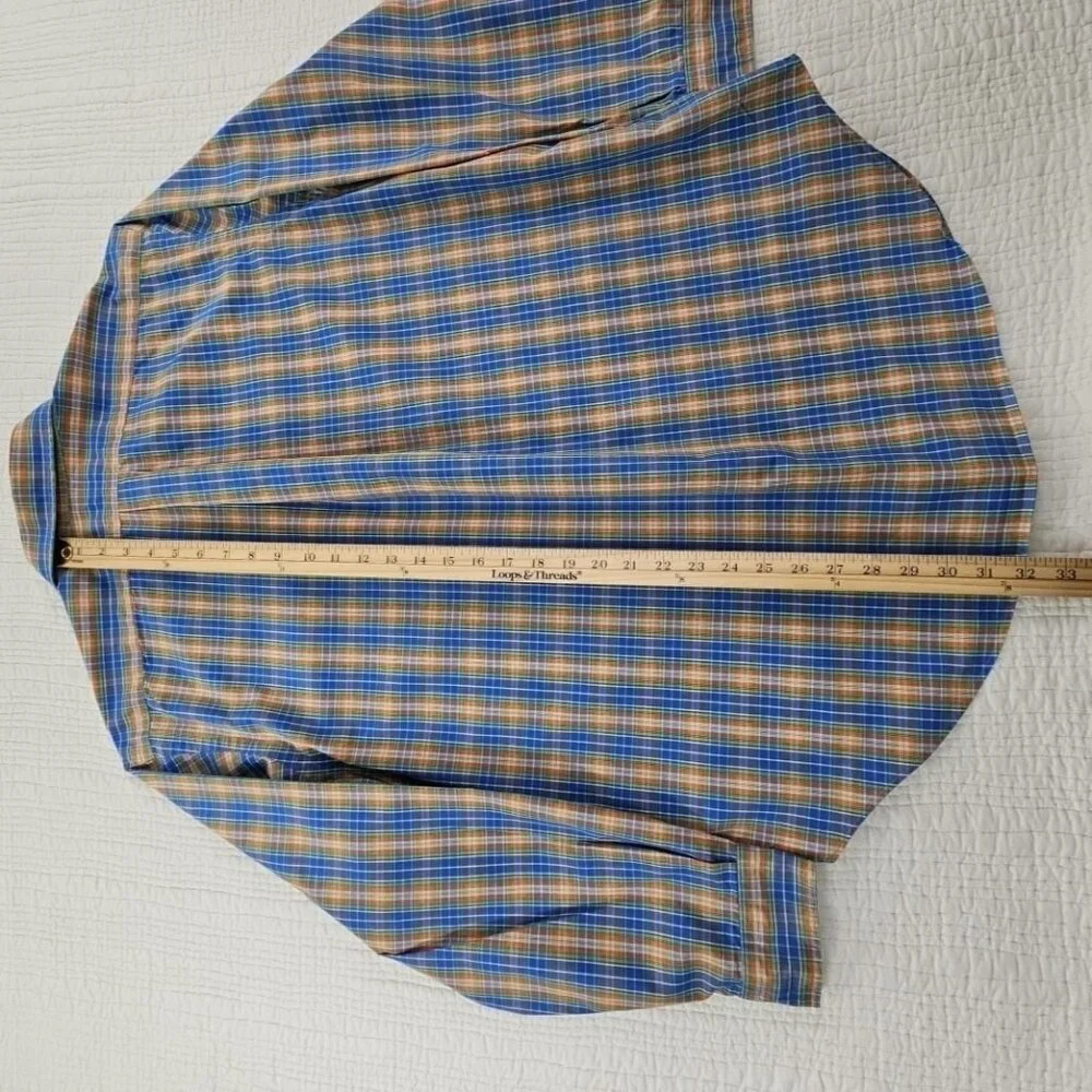 Ralph Lauren Classic Fit Shirt Men's 17 1/2 - 34/35 Blue Orange Plaid EUC Luxe‎